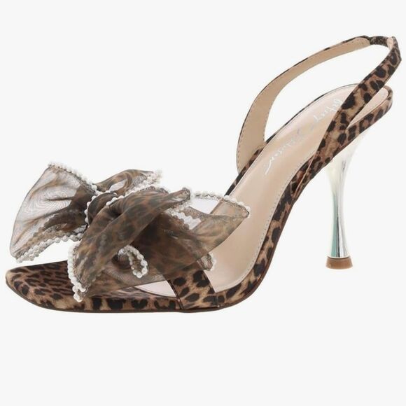BRAND NEW  BLUE BY  BETSEY JOHNSON FAWN LEOPARD PEARL BOW HIGH HEEL SANDAL - Picture 4 of 16